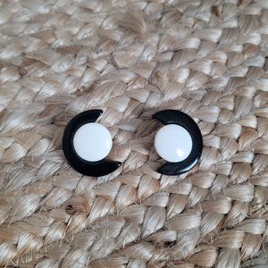 Vintage Cresent Black Enamel Stud Earrings